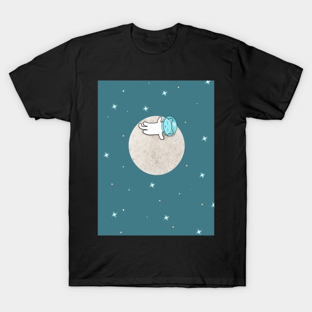 Cool Cat On A Moon Pattern T-Shirt by Purrfect